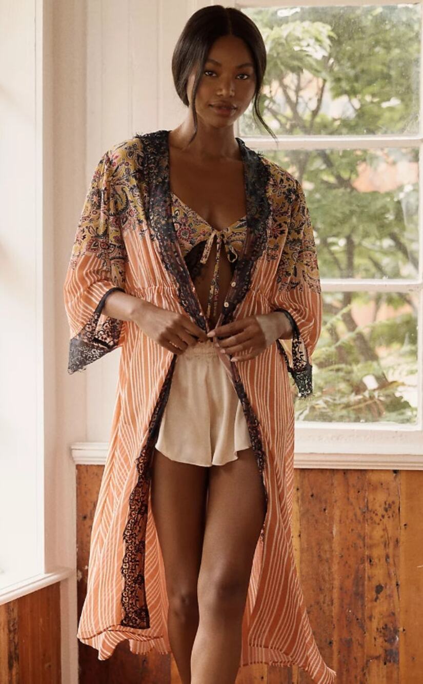 NWT Anthropologie LyreBird Chiffon Lace Printed Maxi Robe - Small